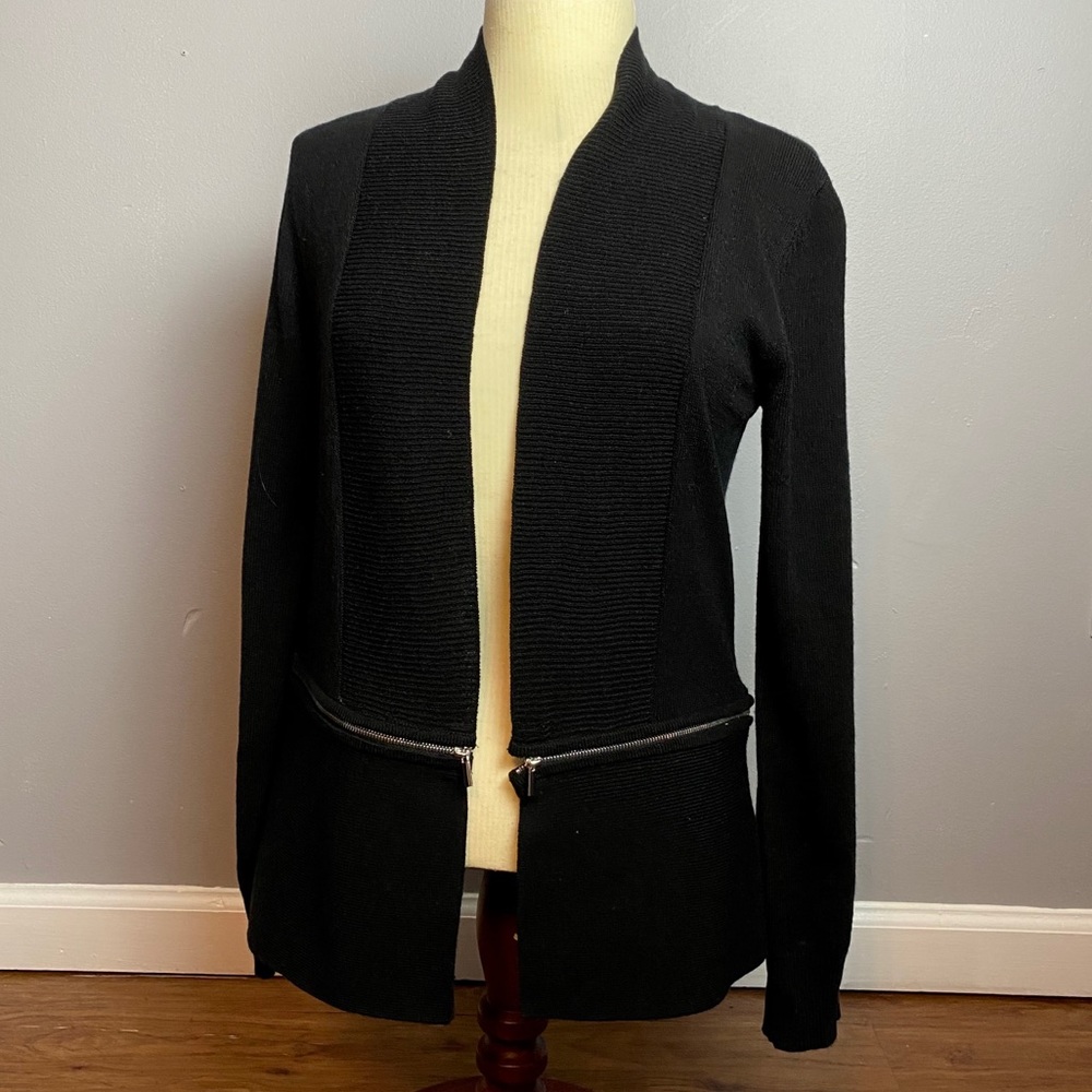 Black Cardigan With Zipper Detail